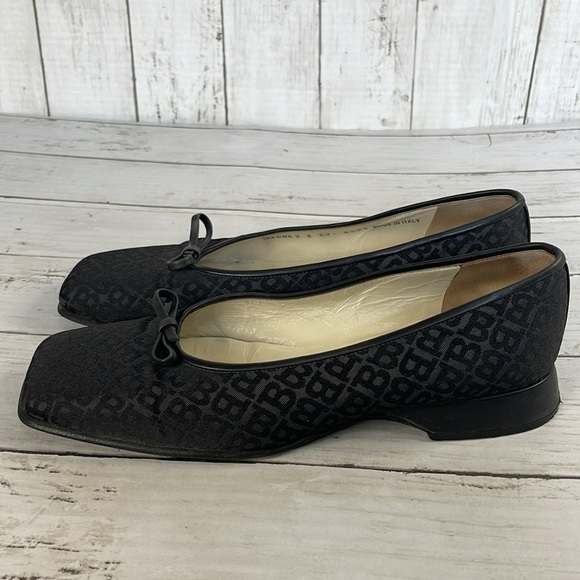 Bally Takawa Black Fabric Logo Pattern Bow Square Toe Flat - Picture 14 of 14